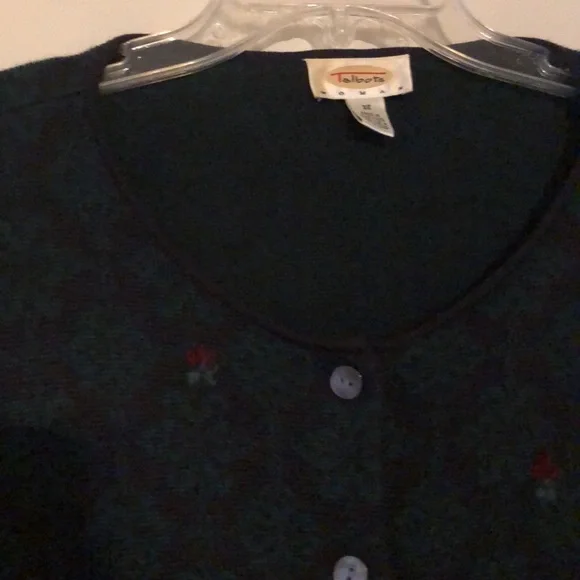 Talbots Womens 3X cardigan navy w/green design and accent embroidery - Picture 2 of 5